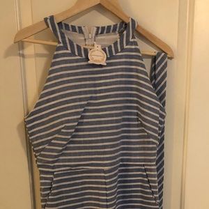 Linen Blue White Strip Jumpsuit with Belt